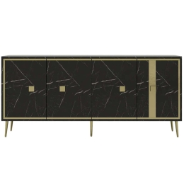 Μπουφές Brice 475OLV2324 150x40x79cm Marble Effect Black-Gold Μοριοσανίδα, Μελαμίνη