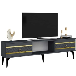Έπιπλο Τηλεόρασης Pelin 475OLV2913 150x29,6x44,6cm Anthracite-Gold