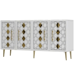 Μπουφές Dome 475OLV1786 150x35x75cm White-Gold Μοριοσανίδα, Μελαμίνη