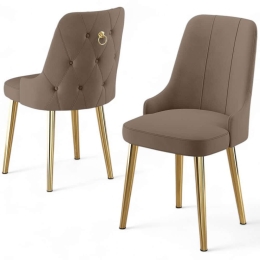 Καρέκλα Newa Babyface (Σετ 4Τμχ) 240CHR1583 46x46x94cm Cappuccino-Gold Μέταλλο,Ύφασμα