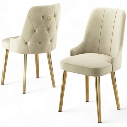 Καρέκλα Newa Babyface (Σετ 4Τμχ) 240CHR1584 46x46x94cm Cream-Gold Μέταλλο,Ύφασμα