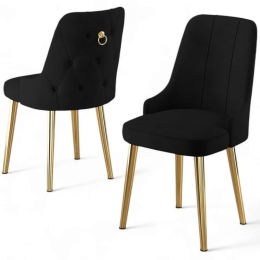 Καρέκλα Newa Babyface (Σετ 4Τμχ) 240CHR1586 46x46x94cm Black-Gold Μέταλλο,Ύφασμα