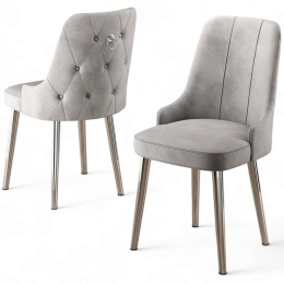 Καρέκλα Newa Babyface (Σετ 4Τμχ) 240CHR1590 46x46x94cm Grey-Chrome Μέταλλο,Ύφασμα
