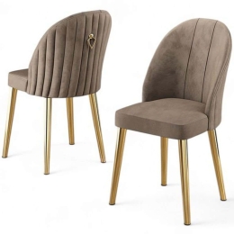 Καρέκλα Mara Babyface (Σετ 4Τμχ) 240CHR1748 45x42x91cm Cappuccino-Gold Μέταλλο,Ύφασμα