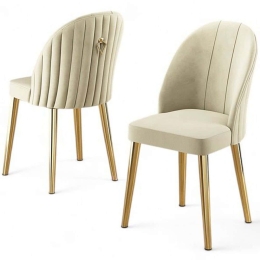 Καρέκλα Mara Babyface (Σετ 4Τμχ) 240CHR1749 45x42x91cm Cream-Gold Μέταλλο,Ύφασμα