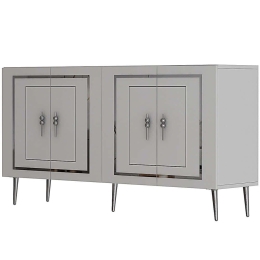 Μπουφές Piero 475OLV3104 150x35x75cm White-Silver Μοριοσανίδα, Μελαμίνη