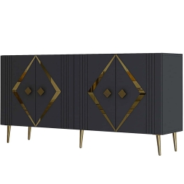 Μπουφές Domino 475OLV3109 150x35x75cm Anthracite-Gold Μοριοσανίδα, Μελαμίνη