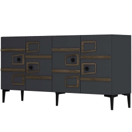 Μπουφές Esta 475OLV3121 150x35x75cm Anthracite-Walnut Μοριοσανίδα, Μελαμίνη