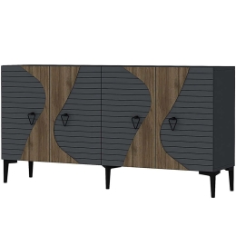 Μπουφές Genus 475OLV3123 150x35x75cm Anthracite-Walnut Μοριοσανίδα, Μελαμίνη