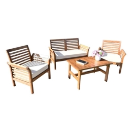 Σαλόνι Κήπου Ξύλινο (Σετ 4Τμχ) 898-123-004 Walnut-Beige 4 Θέσεων
