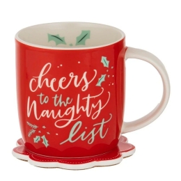 Χριστουγεννιάτικη Κούπα Με Σουβέρ Naughty List (Σετ 2Τμχ) 73038 350ml Red Ladelle