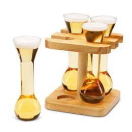 Ποτήρι Μπύρας Μίνι (Σετ 4Τμχ) Yards Of Ale 93485 Με Ξύλινη Βάση Natural-Clear The Source Ξύλο,Γυαλί