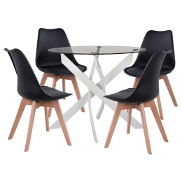 Τραπεζαρία (Σετ 5Τμχ) HM11694.02 Φ90x74cm Black-White 4 Θέσεων Μέταλλο,Γυαλί,Πολυπρ