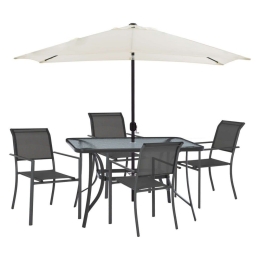 Τραπεζαρία (Σετ 6Τμχ) HM11821.10 & Ομπρέλα 120x70cm Grey 4 Θέσεων