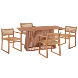Τραπεζαρία Narley (Σετ 5Τμχ) HM21078.01 160x79,5x76,5cm Natural 4 Θέσεων Ξύλο,Σχοινί