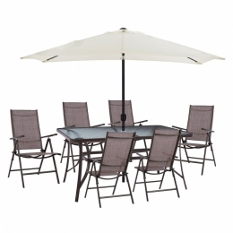 Τραπεζαρία HM11491 (Σετ 8τμχ) Με Ομπρέλα Beige Και Πολυθρόνες Brown 6 Θέσεων