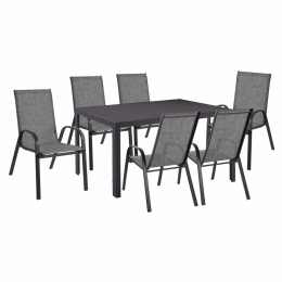 Τραπεζαρία HM11520.01 (Σετ 7τμχ) Τραπέζι 150X90 Και Πολυθρόνες Grey 6 Θέσεων
