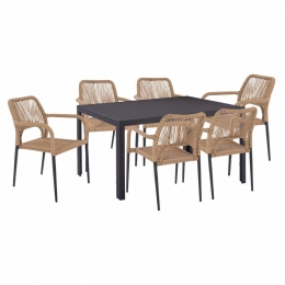 Τραπεζαρία HM11527.01 (Σετ 7τμχ) Τραπέζι 150X90 Και Πολυθρόνες Με Σχοινί 6 Θέσεων