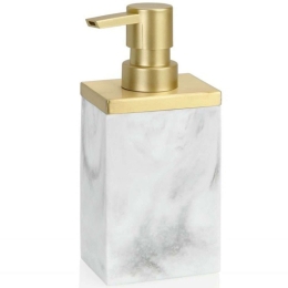 Δοχείο Κρεμοσάπουνου Modern AH-BA68124 7x5x18cm 250ml Marble Effect White-Gold Andrea House Ατσάλι,Polyresin