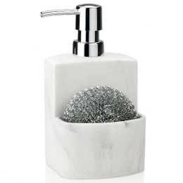 Δοχείο Κρεμοσάπουνου Με Θήκη Για Σφουγγάρι Marble LBTAH-CC66282 9x9x18cm 480ml White-Silver Andrea H Polyresin,ABS