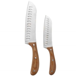 Μαχαίρια Santoku (Σετ 2Τμχ) AH-MS73157 3x23/5x30cm Natural-Inox Andrea House Ατσάλι,Ξύλο