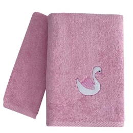 Πετσέτες Βρεφικές Swan (Σετ 2τμχ) Pink Astron Σετ Πετσέτες 70x130cm 100% Βαμβάκι