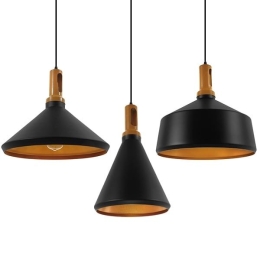 Φωτιστικά Οροφής Σετ 3τμχ Calypso 01334 Black & Gold GloboStar Μέταλλο,Ξύλο