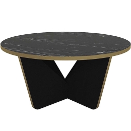 Τραπεζάκι Σαλονιού Lagerta 0241030 Φ75x35cm Marble Effect Black-Gold