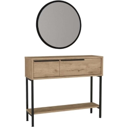 Κονσόλα Με Καθρέπτη Suzy 0252876 90x29,6x76cm Oak-Black Μοριοσανίδα, Μέταλλο