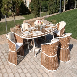 Τραπεζαρία Rattan Σέτ 7 Τεμαχίων 200x100x78 202690 6 Θέσεων