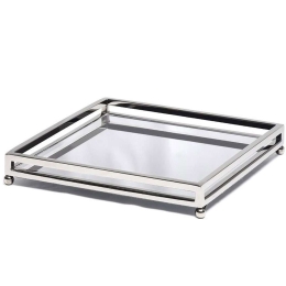 Διακοσμητικός Δίσκος Με Καθρέπτη MR15582 30x30x4,5cm Silver Espiel Ατσάλι,Γυαλί