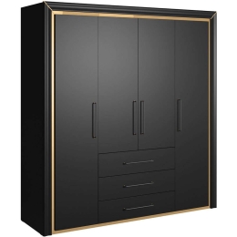 Ντουλάπα Τετράφυλλη Arano 162604099 199x61x214cm Black-Gold Τετράφυλλη