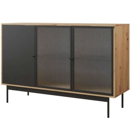 Μπουφές Bartise 162674229 148x48x90cm Natural-Black Μοριοσανίδα,Γυαλί