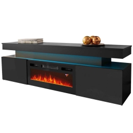 Έπιπλο Τηλεόρασης Με Φλόγα & Φως Led Glossa 162715599 190x41x59cm Black