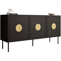 Μπουφές Palazzo 3D 162716409 151x40x76cm Black-Natural Μοριοσανίδα, Μέταλλο