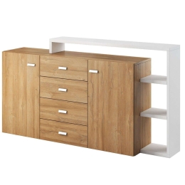 Μπουφές Bron Plus 16822199 180x37x98cm Natural-White Μοριοσανίδα, Μέταλλο
