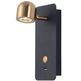 Φωτιστικό Τοίχου - Απλίκα Με Usb 23038 8x12x20cm Led 140lm 2,5W 3000K Black-Brass
