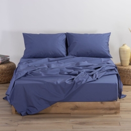 Σεντόνι Με Λάστιχο Basic Indigo Nef-Nef Υπέρδιπλo 160x230cm Με Λάστιχο 100% Βαμβάκι