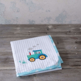 Κουβέρτα Βρεφική Πικέ Little Farm White-Blue Nima Κούνιας 110x140cm 100% Βαμβάκι