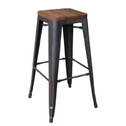 Σκαμπό Μπάρ Relix Wood Antique Black Ε5190W,10 43X43Χ76 cm Μέταλλο,Ξύλο