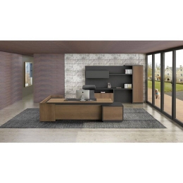 Γραφείο Proline Δεξιά Γωνία Dark Wallnut/Black ΕΟ964,R 220x90/200x40 (H.76)cm