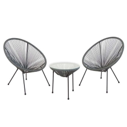 Σαλόνι Σετ 3Τμχ Acapulco Ε245,4S Φ50x50cm Black-Grey 2 Θέσεων