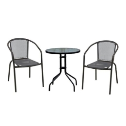 Τραπεζαρία Κήπου Baleno Ε240,5 (Σετ 3τμχ) Φ60x70cm Black - Grey 2 Θέσεων