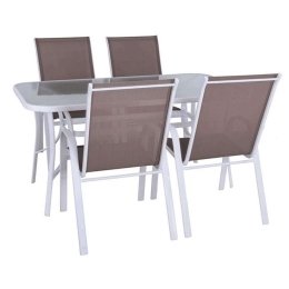 Τραπεζαρία Κήπου Rio (Σετ 5Τμχ) Ε250,4L 120x70x71cm/55x74x91cm White-Cappuccino 4 Θέσεων