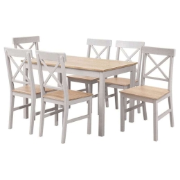Τραπεζαρία Με Καρέκλες Daily (Σετ 7Τμχ) Ε784,2S White-Natural Six Seater