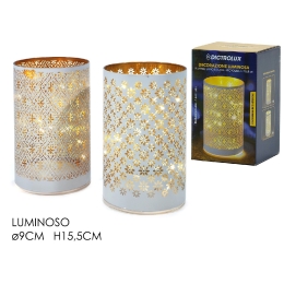 ΠΟΤΗΡΙ ΚΗΡΟΠΗΓΙΟ ΦΩΤΙΖΟΜΕΝΟ ΜΕ MICRO LED ΜΠΑΤΑΡΙΑΣ ΛΕΥΚΟ/ΧΡΥΣΟ ΓΥΑΛΙ Φ9X15.5CM ΣΕ 2 ΣΧΕΔΙΑ