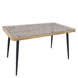 ΤΡΑΠΕΖΙ ΚΗΠΟΥ ARTELIBRE QUITO ΦΥΣΙΚΟ/ΜΑΥΡΟ ΜΕΤΑΛΛΟ/RATTAN/ΓΥΑΛΙ 160X90X78CM