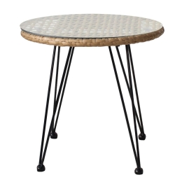 ΤΡΑΠΕΖΙ ΚΗΠΟΥ ARTELIBRE EUSEBIO ΦΥΣΙΚΟ/ΜΑΥΡΟ ΜΕΤΑΛΛΟ/RATTAN Φ45X40CM
