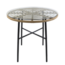 ΤΡΑΠΕΖΙ ΚΗΠΟΥ ARTELIBRE APPIUS ΦΥΣΙΚΟ/ΜΑΥΡΟ ΜΕΤΑΛΛΟ/RATTAN/ΓΥΑΛΙ 70X70X74CM