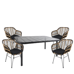 ΣΕΤ ΤΡΑΠΕΖΑΡΙΑ ΚΗΠΟΥ ARTELIBRE AMPIUS ΜΑΥΡΟ ΜΕΤΑΛΛΟ/RATTAN/ΓΥΑΛΙ ΜΕ 4 ΚΑΡΕΚΛΕΣ 14990367